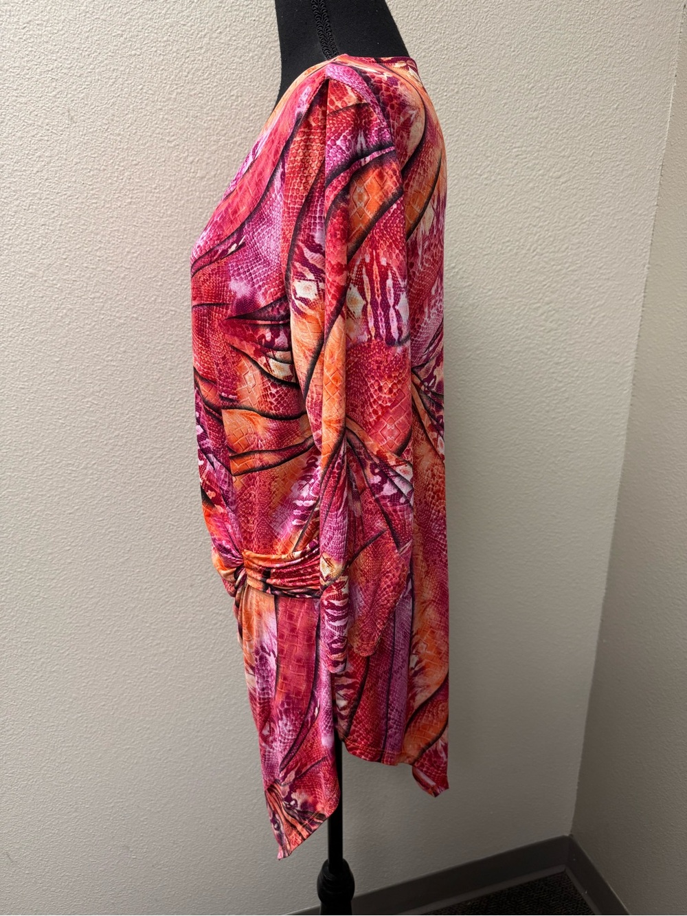Nygard Orange Pink Abstract Tunic Top Womens Stretch Ruched 3/4 Sleeve - Picture 4 of 8
